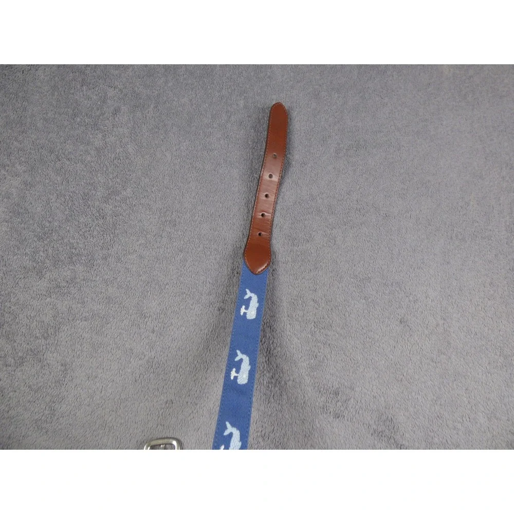 Tommy Bahama Mens Whale Embroidered Belt Blue Brown Faux Leather 30-32 11TM03X00